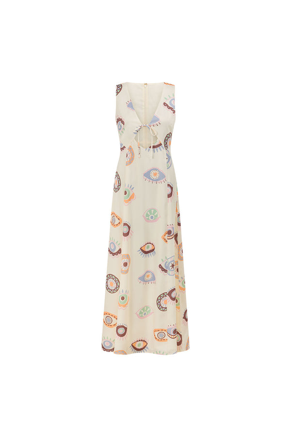 Cream Matia Print V Neck Maxi Serene Dress