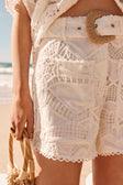 White Embroidered Cutwork Pocket Cielo Shorts