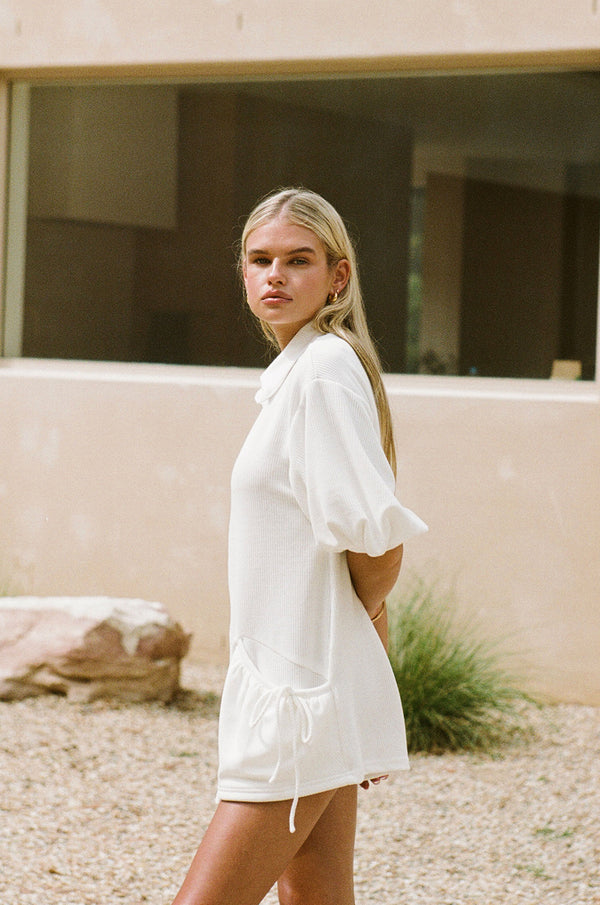 White Collar V Neck Puff Sleeve Airlie Playsuit