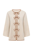 Beige Puff Sleeve Front Tie Paloma Top