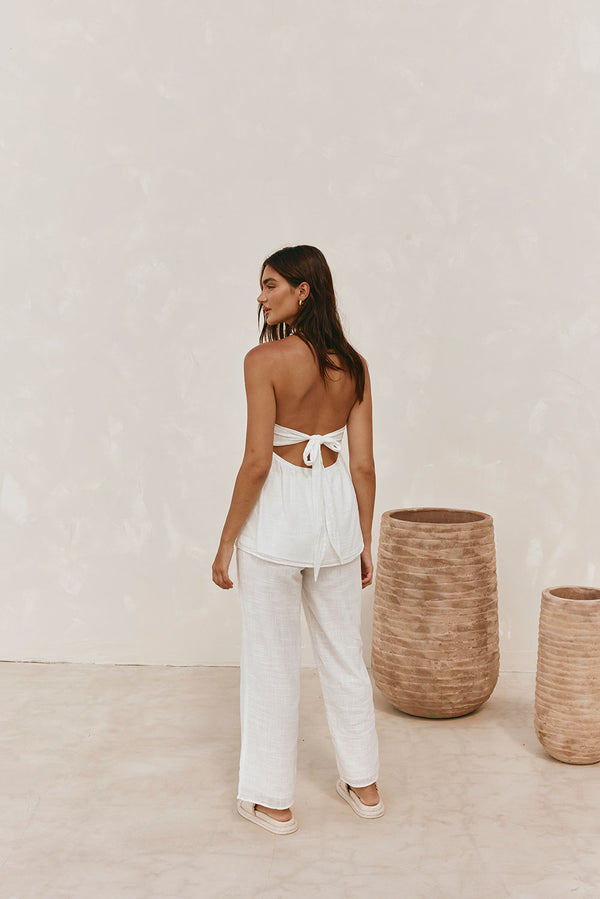 Jaymie Strapless Overlay Backless Jumpsuit - White