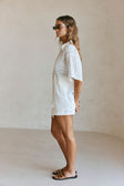 White Cheesecloth Short Sleeve Button Up Banks Top