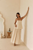 Beige Boxy Pleated Maxi Aviana Dress