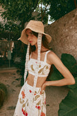 Estelle Crop Top - Red, Green, White, Orange Poppy Print