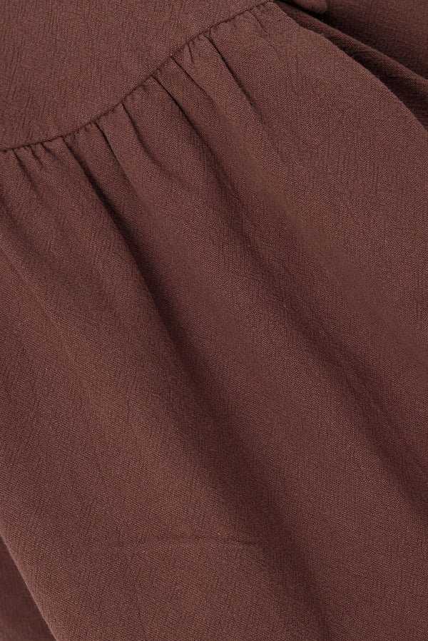 Alfresco Button Flounce Mini Dress - Chocolate