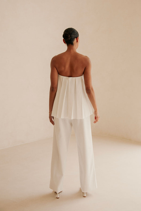 White Relaxed Elastic Drawstring Kamila Pants