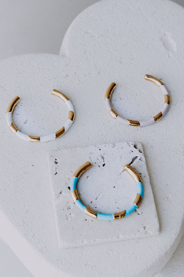 Gold Plated and Beige Stripe Evelyn Bangle