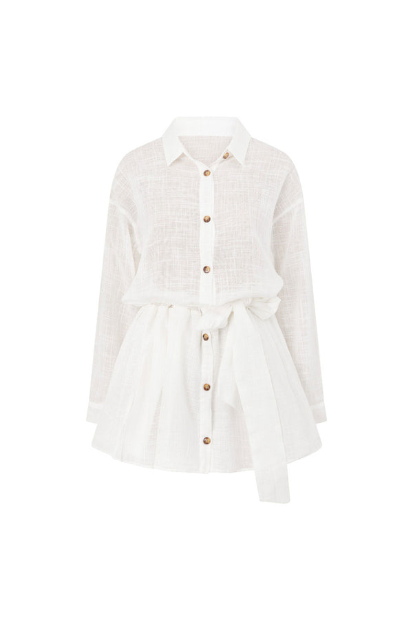 White Long Sleeve Button Collar Orazio Dress
