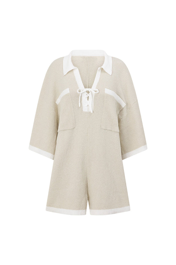 Taupe Grey Collared V Neck Tie Sammi Playsuit