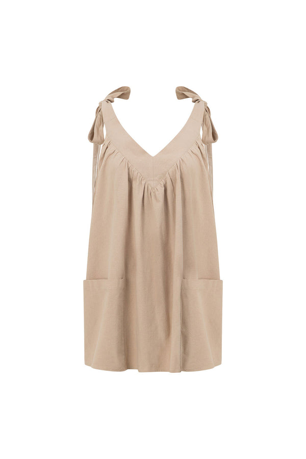 Beige Bow Boxy Wrenley Dress