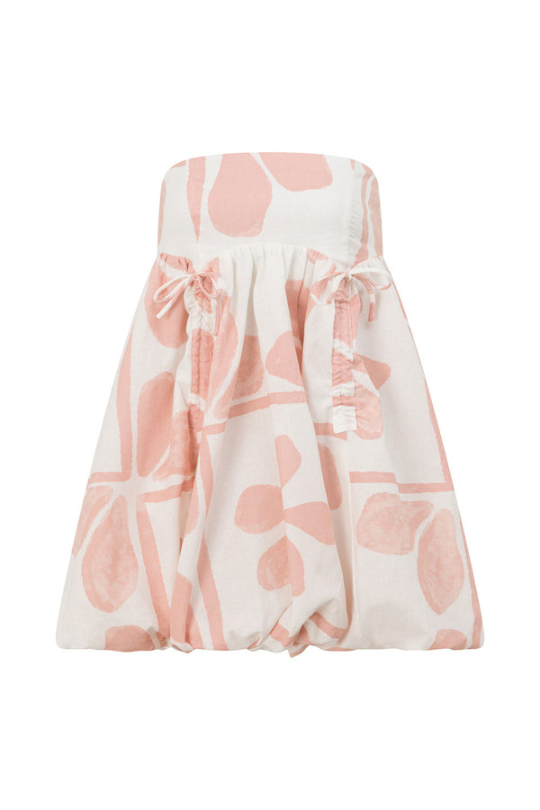 Pink Petal Patch Print Strapless Mini Kaiori Dress