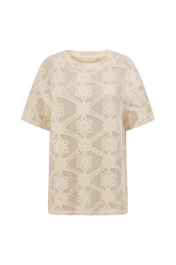 Beige Crochet Lace Rosiah T Shirt Top