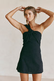 Black One Shoulder Cutout Mini Knot Dimmi Dress