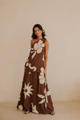Lessi One Shoulder Tie Maxi Dress - Galene Brown Print
