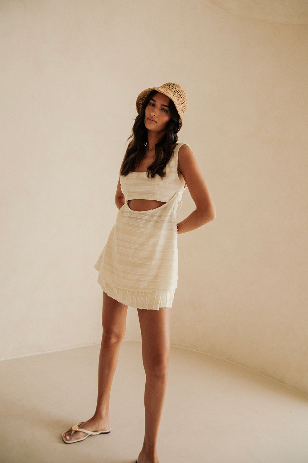 Cream Textured Cut Out Backless Aurelie Top