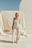 Beige Linen Blend Strapless Gathered Isa Top