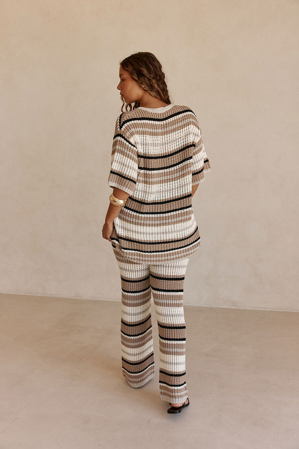 Tan and White Stripe Knit Java Top