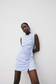 Blue Ruched Button Mini Alchemy Dress