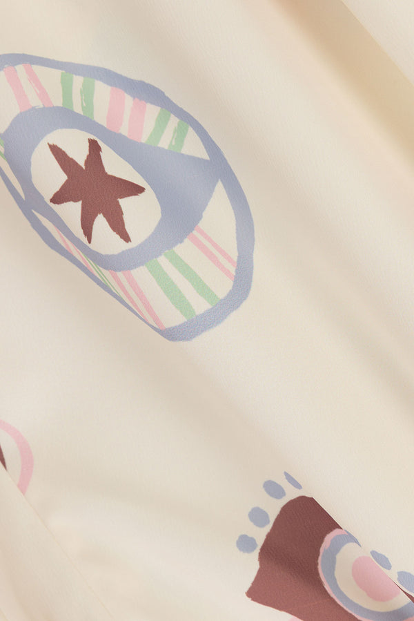 Cream Matia Print Elastic Drawstring Grace Pants