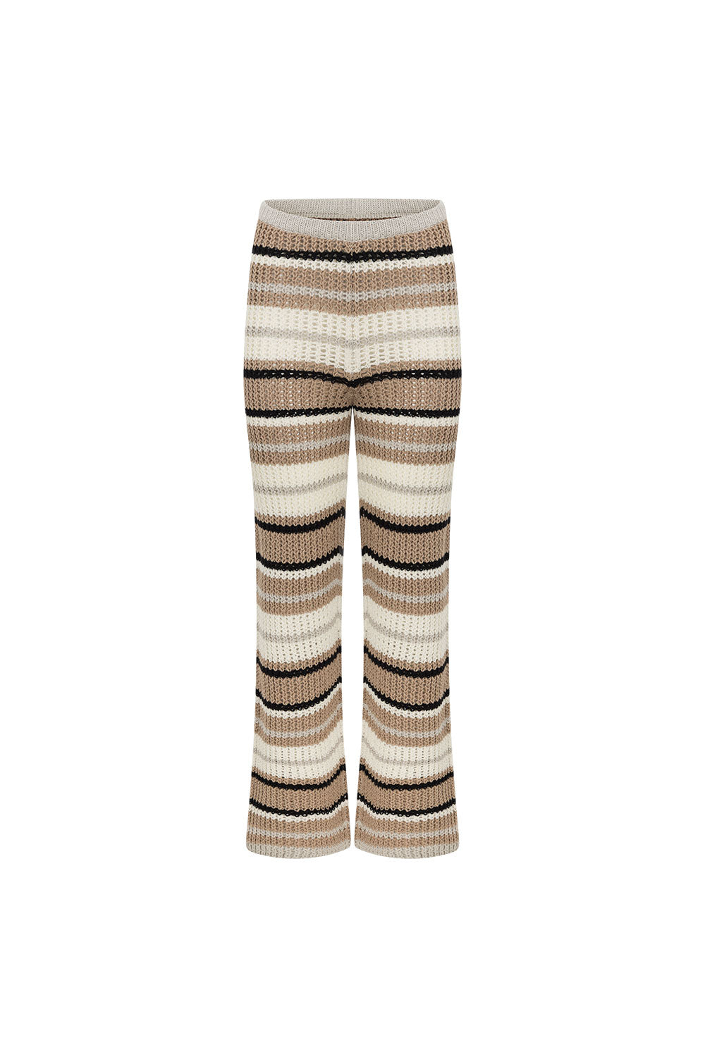 Tan and White Stripe Knit High Waist Java Pants