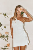 Bridal White One Shoulder Ruched Mini Rosalie Dress