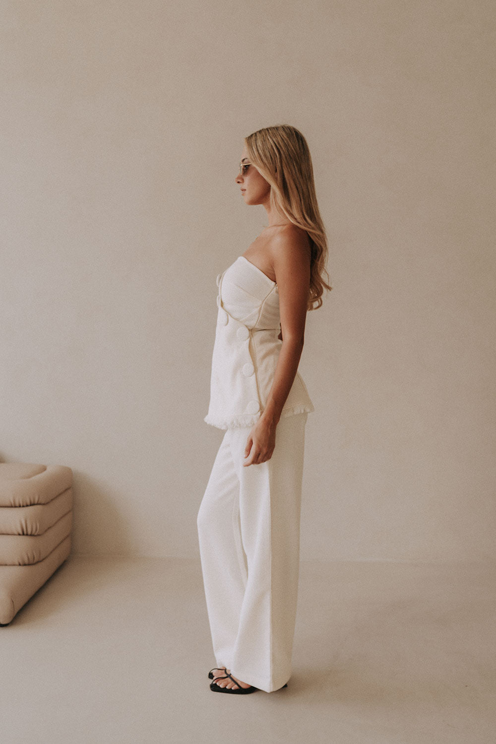 White Structured High Waist Salma Pants