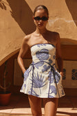 Blue Phylida Azure Print Strapless Mini Via Dress