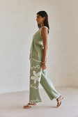 Green Ocean Relic Print Elastic Malani Pants