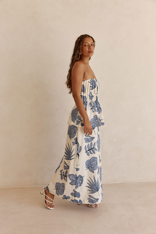 Blue Phylida Azure Print Strapless Maxi Reign Dress