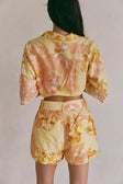 Yellow Floral High Waist Belted Sicily Shorts