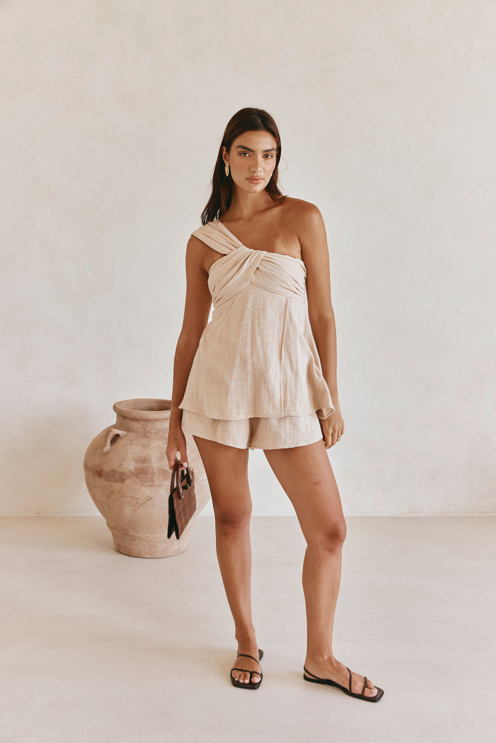 Aramika One Shoulder Top - Taupe