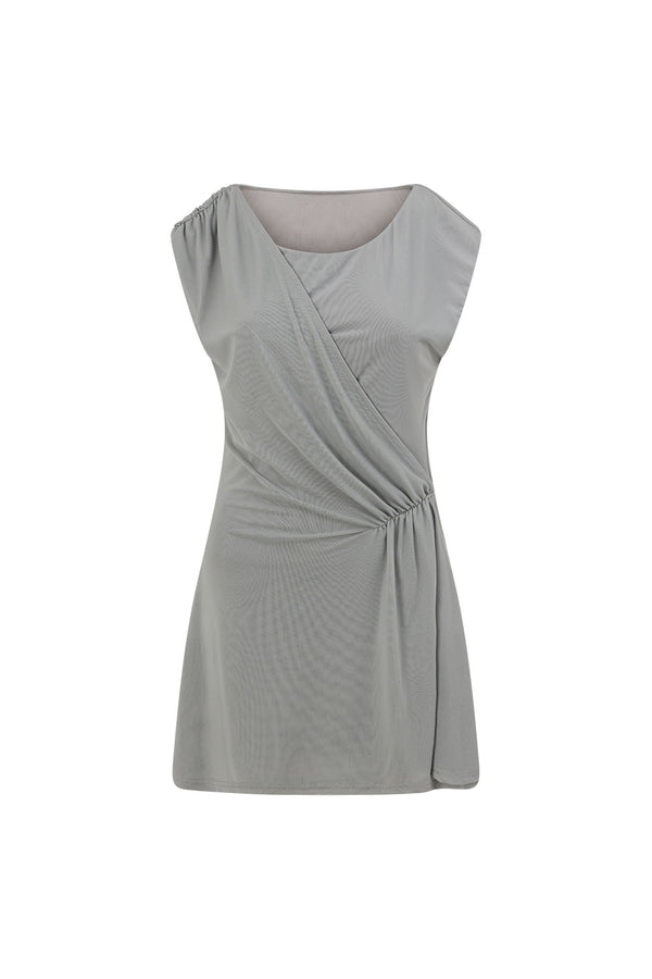 Grey One Shoulder Ruched Mini Dally Dress