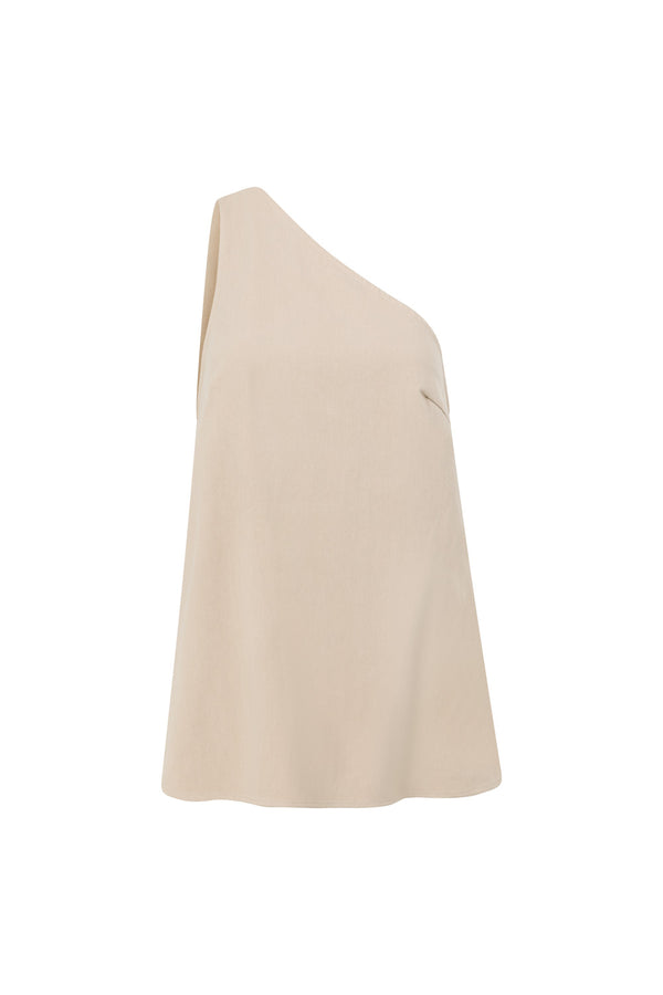 Beige Cotton Asymmetric One Shoulder Hadley Top