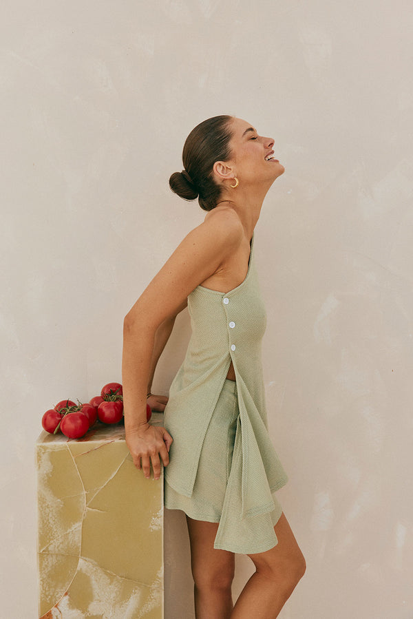 Sage Green Button Detail Wrap Mini Dion Skirt