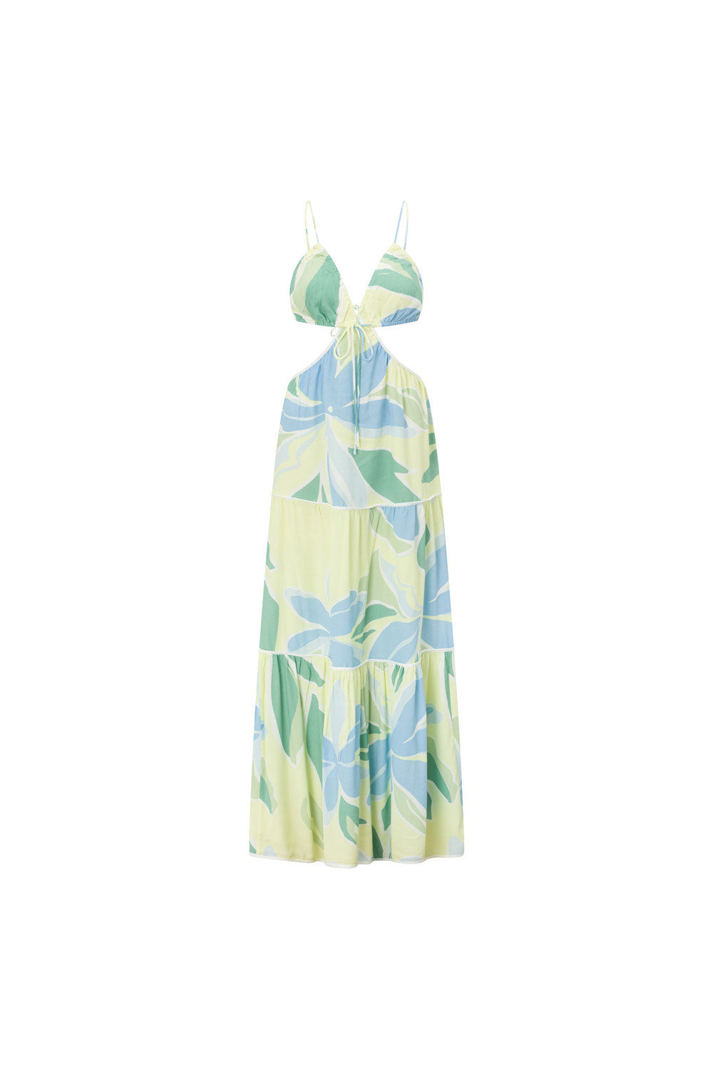 Backless Cutout Maxi Lotte Dress - Blue Green White