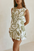 Green Paradisus Floral Print Bow Mini Natsuki Dress