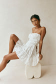 White Strapless Front Tie Mini Mairi Dress