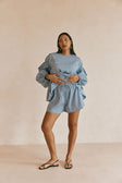 Blue Stripe Elastic Drawstring Hailey Shorts