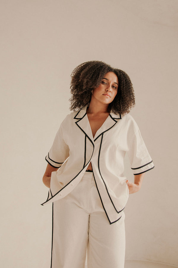 Lively Short Sleeve Tie Top - Cream, Black