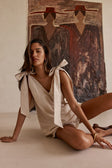 Cream Elastic Drawstring Elixir Shorts