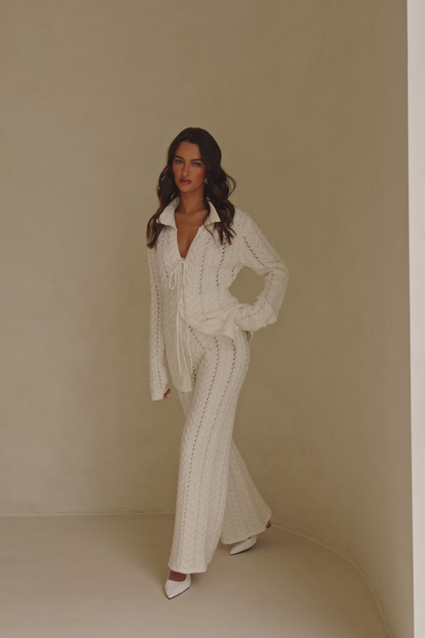 White Cable Knit High Waist Cleo Pants