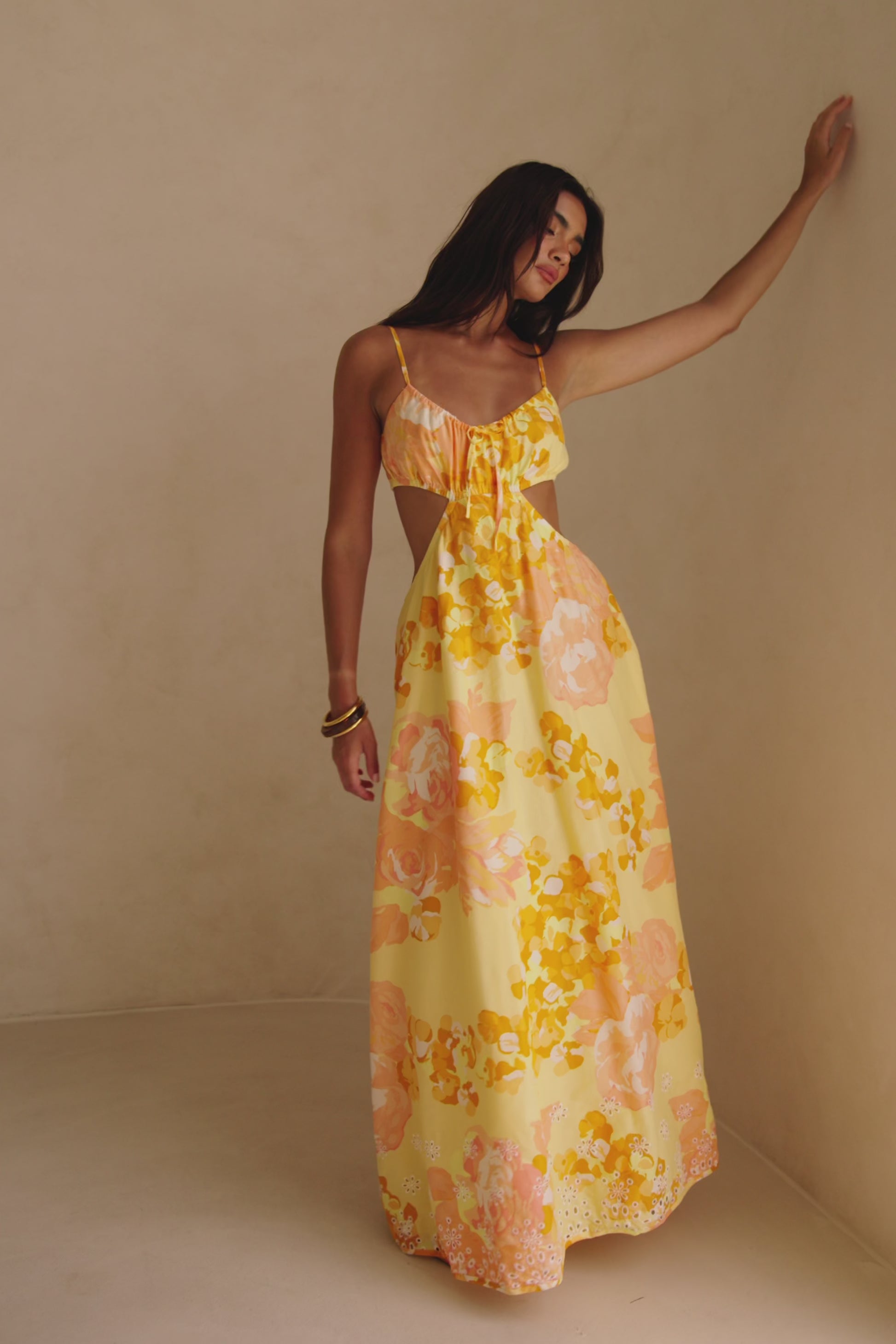 Yellow Breeze Floral Print Strappy Maxi Kaira Dress
