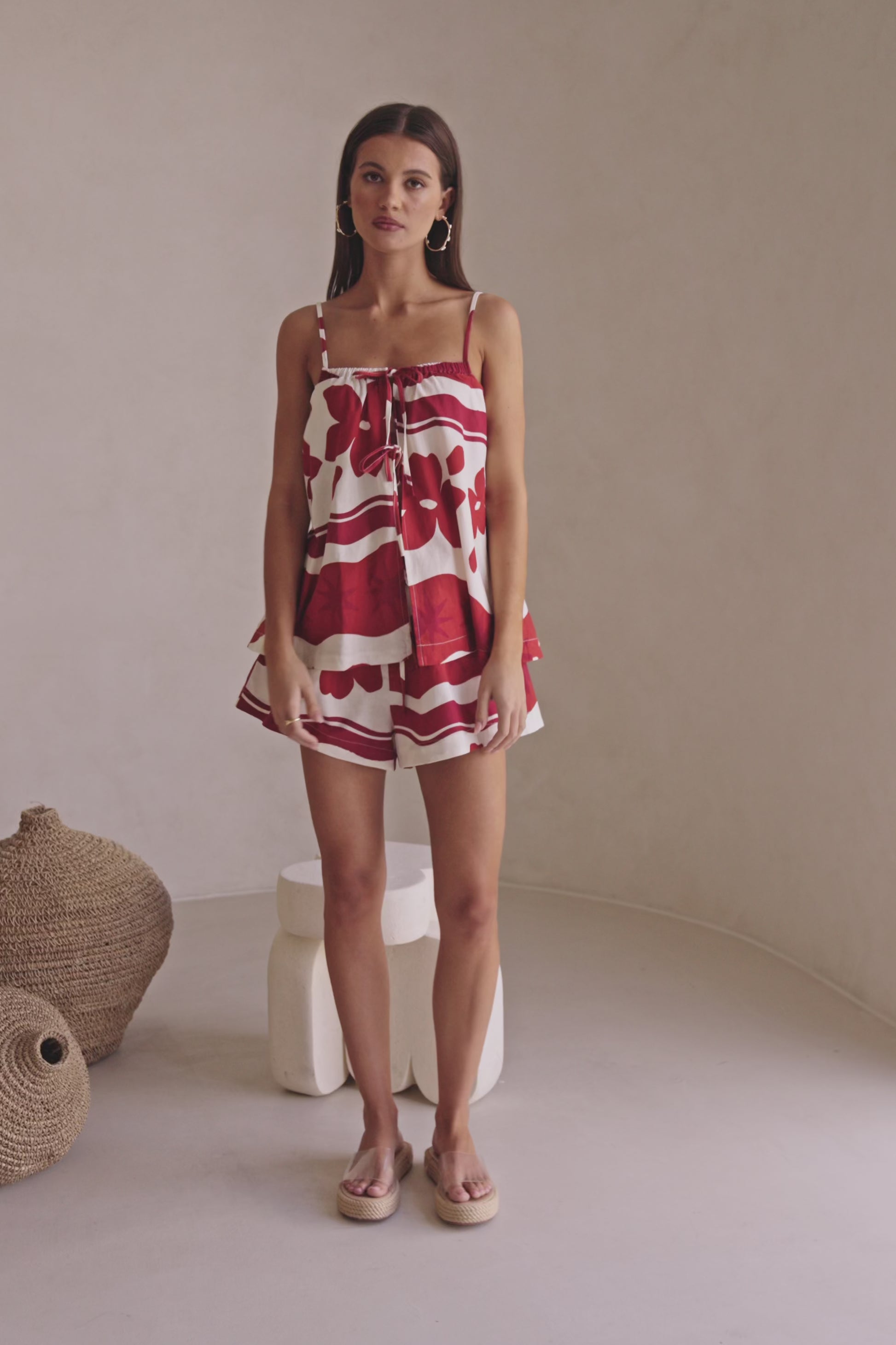 Red Sienna Sunset Print Split Flouncy Zuma Top