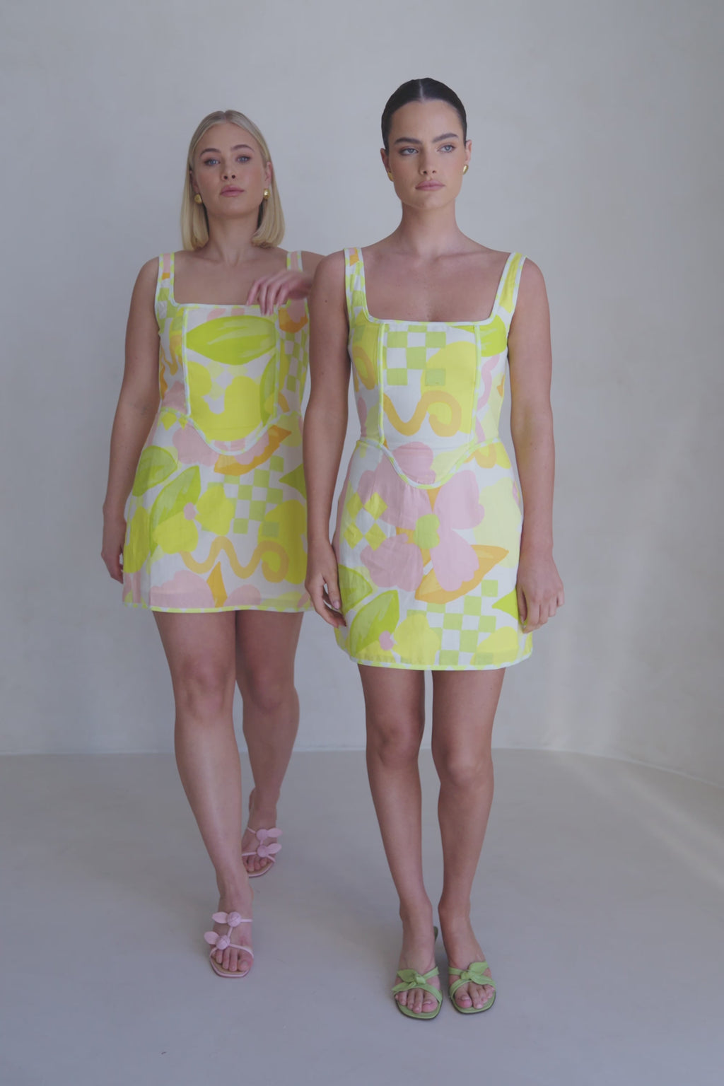 White Checker Floral Mini Tyler Dress
