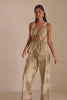  Esmae Tropical Cutout Tie Jumpsuit - Brown, Green Tawny Bloom Print