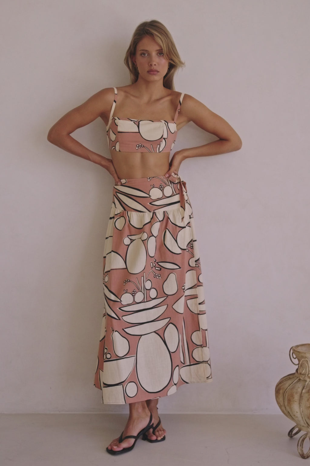 Orange Barrosa Print Slit Maxi Tahaa Skirt