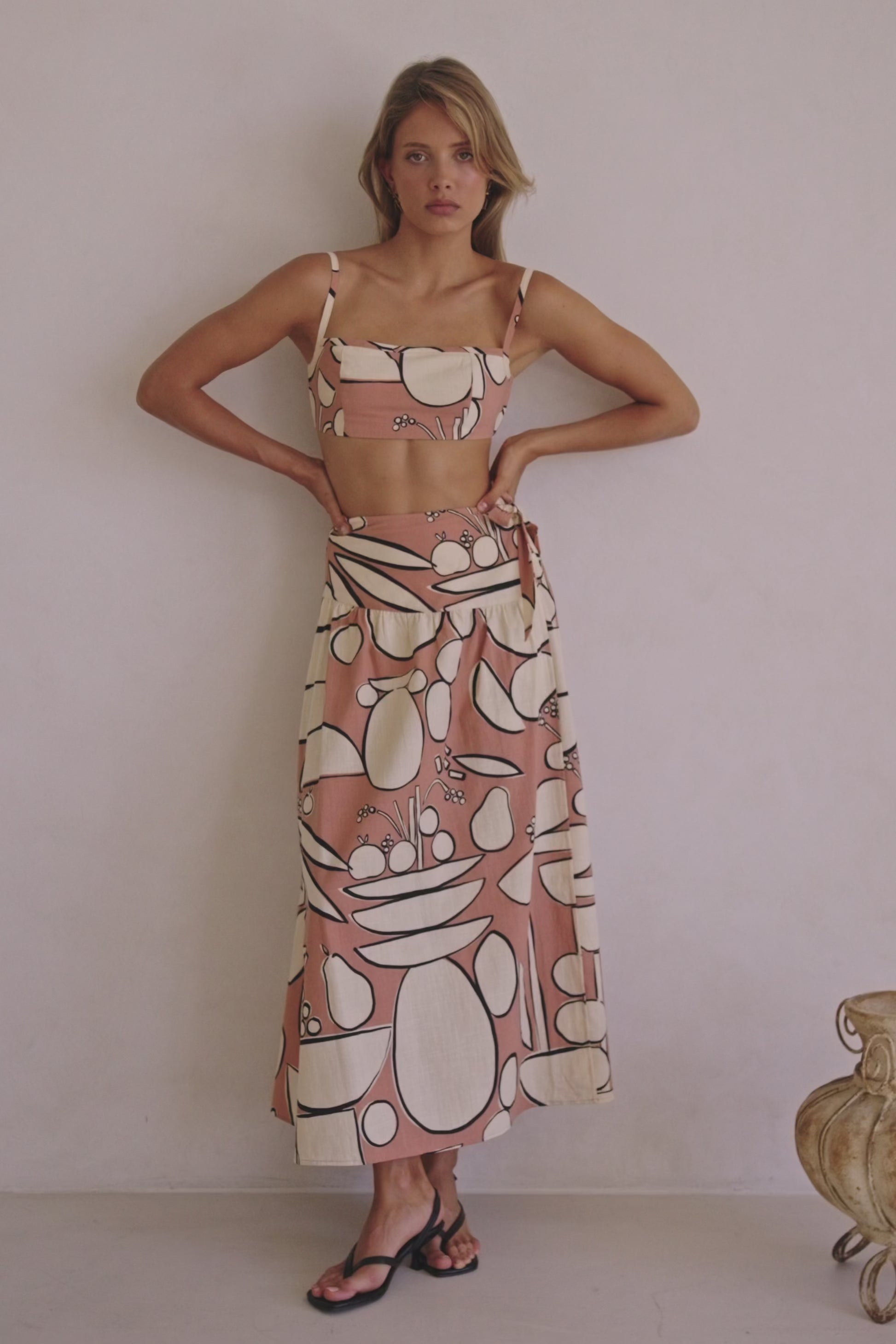Orange Barrosa Print Slit Maxi Tahaa Skirt