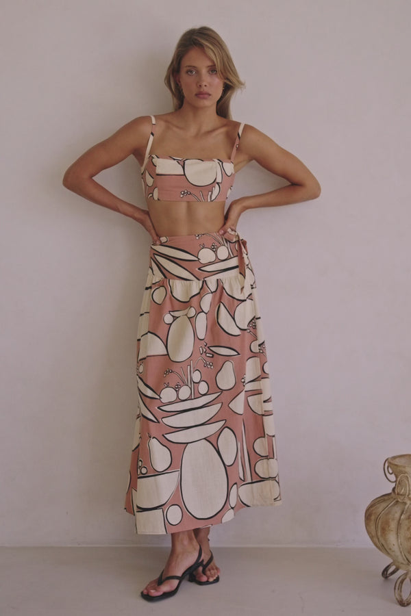 Orange Barrosa Print Slit Maxi Tahaa Skirt