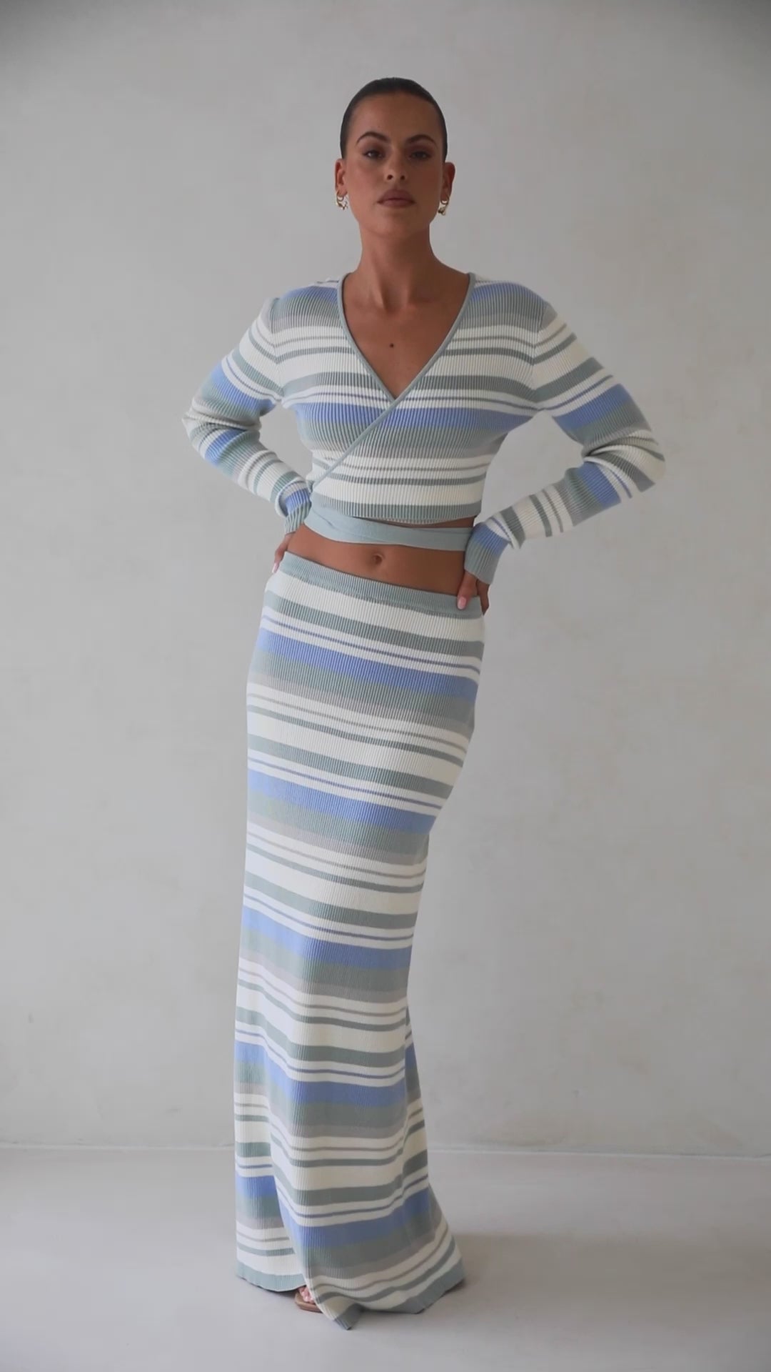 Kaila Maxi Skirt - Blue, White, Grey