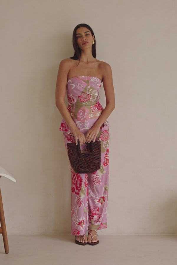 Pink Botanic Patch Floral Print Strapless Marleigh Top